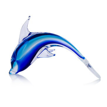 Фигурка дельфина из муранского стекла синяя (большая)